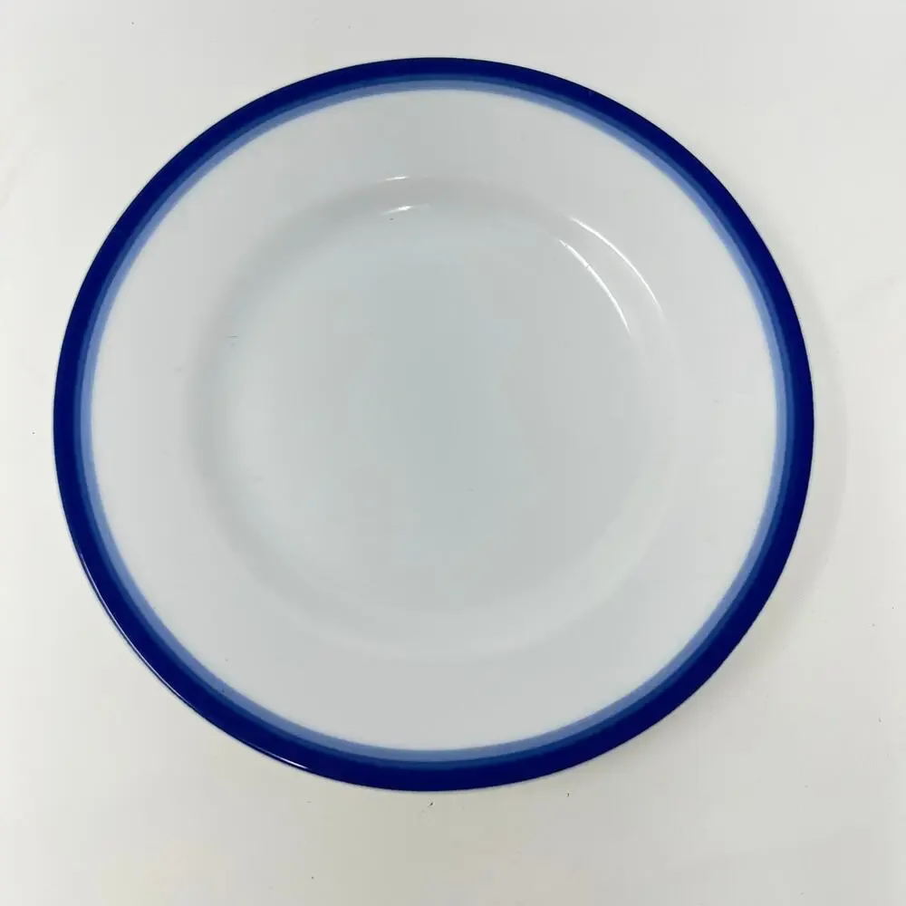 Crate and Barrel CBL16 Flat Cup Saucer Set of 8 Blue Rim White Porcelain Vintage